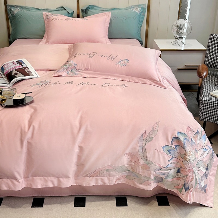 91家纺网 家纺一手货源 找家纺 宅家居 2024轻奢小香风纯棉长绒棉四件套奥菲亚系列 奥菲亚-冰肌粉