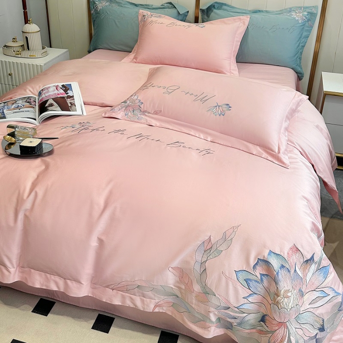 91家纺网 家纺一手货源 找家纺 宅家居 2024轻奢小香风纯棉长绒棉四件套奥菲亚系列 奥菲亚-冰肌粉