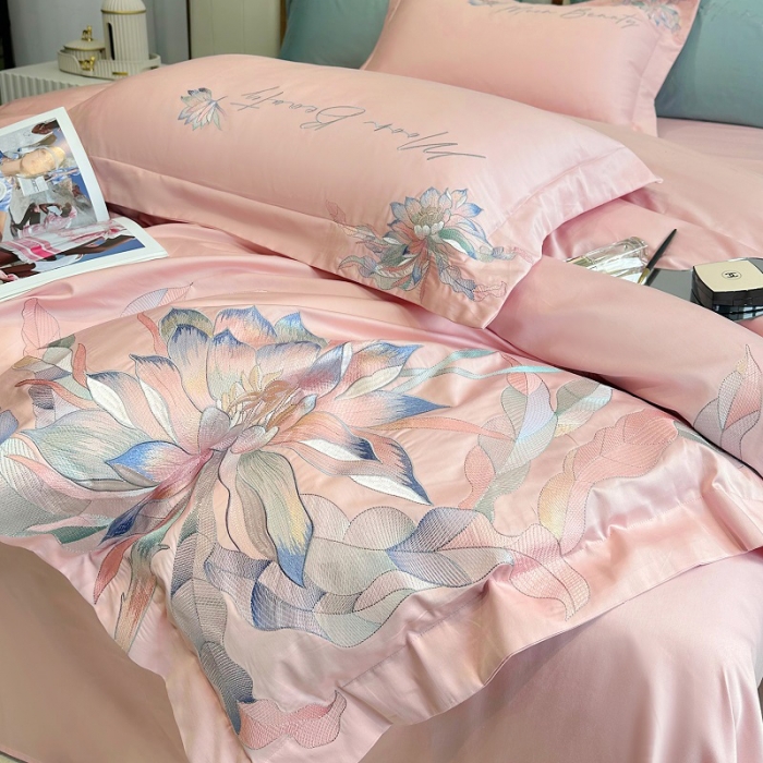 91家纺网 家纺一手货源 找家纺 宅家居 2024轻奢小香风纯棉长绒棉四件套奥菲亚系列 奥菲亚-冰肌粉