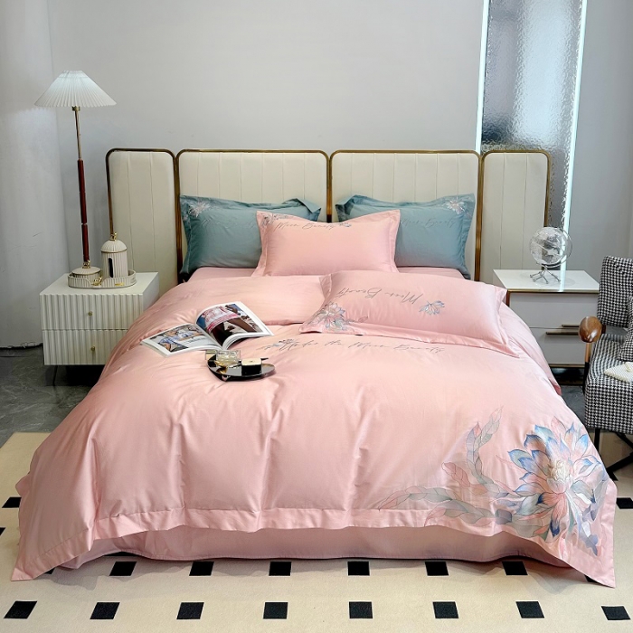 91家纺网 家纺一手货源 找家纺 宅家居 2024轻奢小香风纯棉长绒棉四件套奥菲亚系列 奥菲亚-冰肌粉