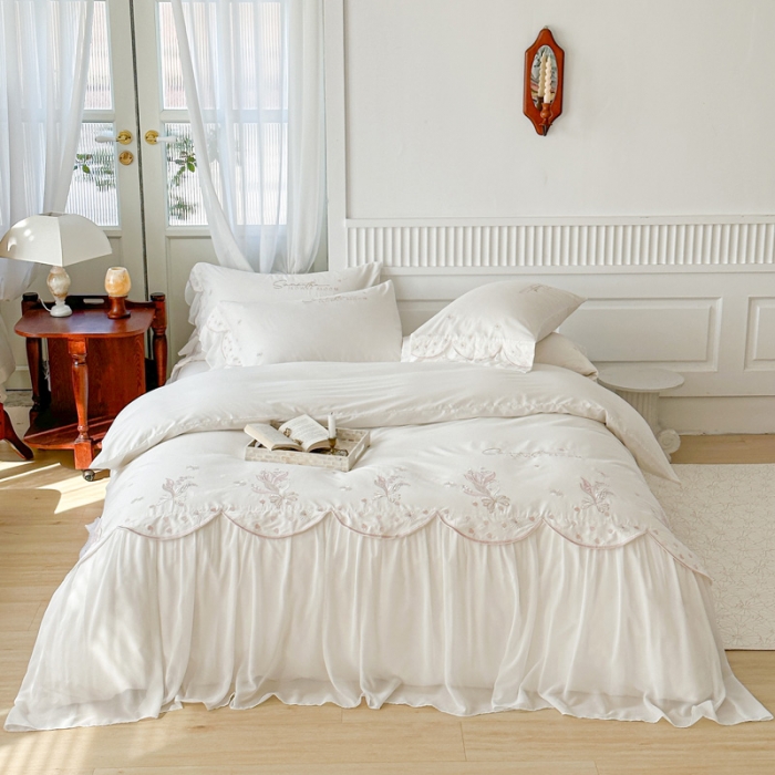 91家纺网 家纺一手货源 找家纺 （总）亲亲公主2025新款全棉蕾丝公主风铃兰花开四件套