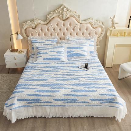 宜凡 2023新款全棉印花床盖三件套 漫步云端 蓝