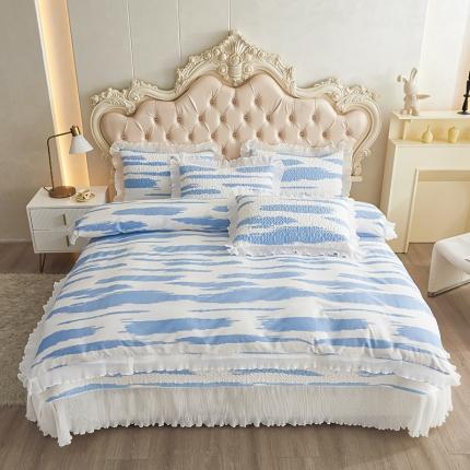 宜凡 2023新款全棉印花床盖四件套 漫步云端 蓝