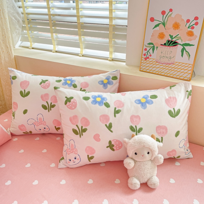 91家纺网 家纺一手货源 找家纺 芷卧 2025新款13372全棉碎花小清新四件套 兔花园