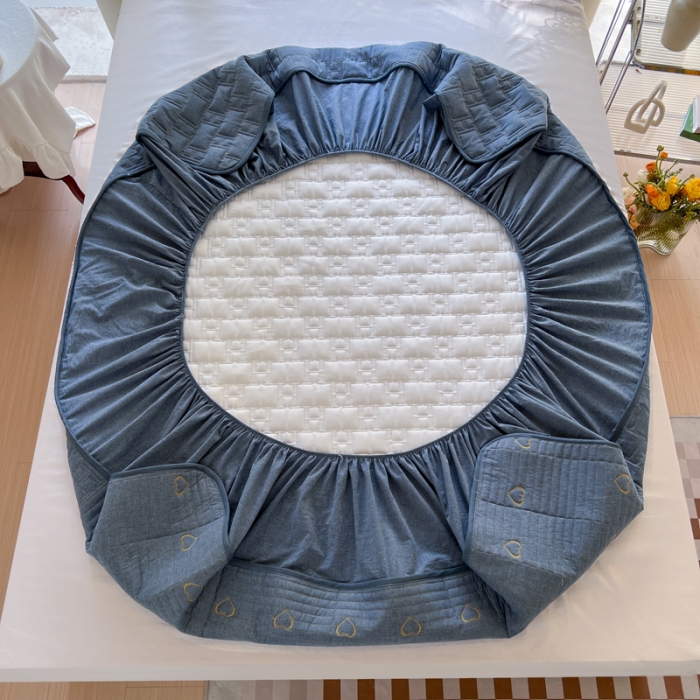 91家纺网 家纺一手货源 找家纺 尊康家纺（原磊科） 2024新款全棉色织夹棉床笠心相印系列 心相印-牛仔兰