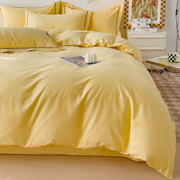 91家纺网 家纺一手货源 找家纺 锦彩 40长绒棉13372全棉纯色混搭风四件套 初黄