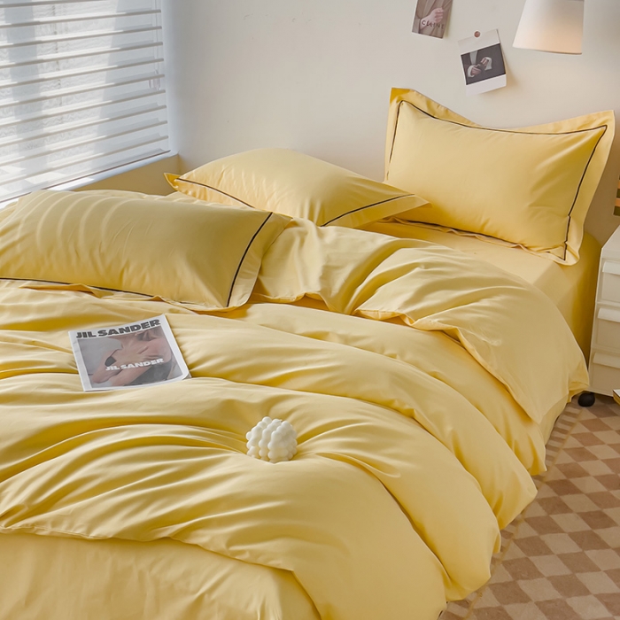 91家纺网 家纺一手货源 找家纺 锦彩 40长绒棉13372全棉纯色混搭风四件套 初黄