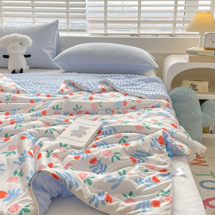 91家纺网 家纺一手货源 找家纺 大彩家居2023凉感丝豆豆被夏被被子夏凉被空调被 花间密语