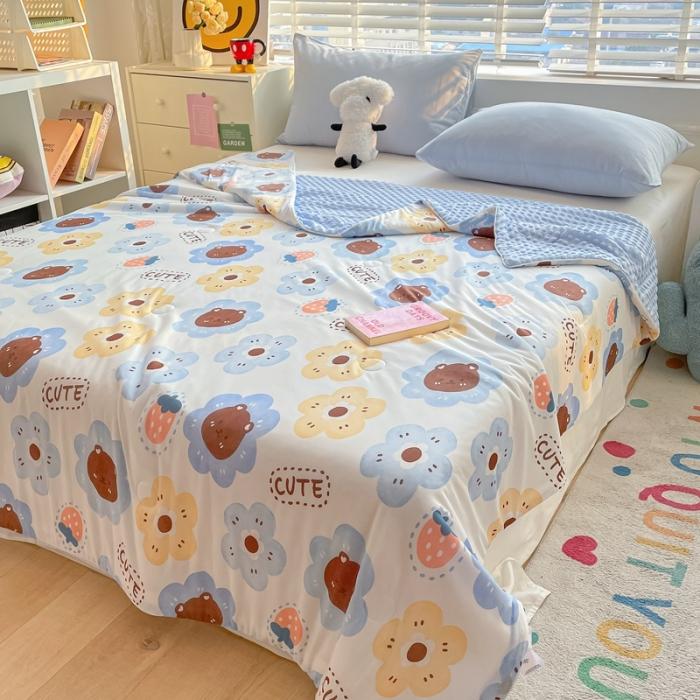 91家纺网 家纺一手货源 找家纺 大彩家居2023凉感丝豆豆被夏被被子夏凉被空调被 小熊花花