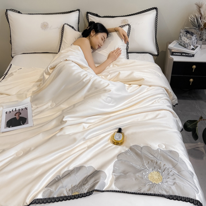 91家纺网 家纺一手货源 找家纺 （总）2024子由家居水洗真丝贴布绣花花边夏被四件套