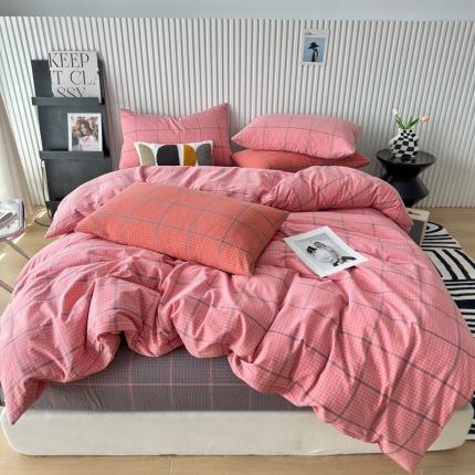 91家纺网 家纺一手货源 找家纺 （总）价格下调三沁直播爆AAB版款纯棉全棉色织水洗棉简约格子式四件套（床单直角）