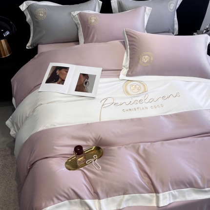 91家纺网 家纺一手货源 找家纺 奥汀洛2024新品工艺款水洗冰丝真丝刺绣直播四件套