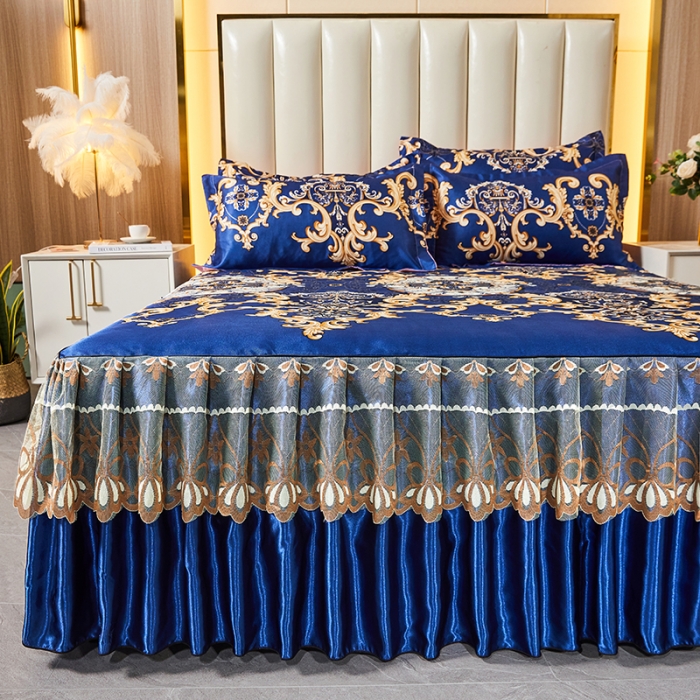 91家纺网 家纺一手货源 找家纺 艾裙海 2025新款冰丝凉席三件套系列-床裙款 巴黎风尚