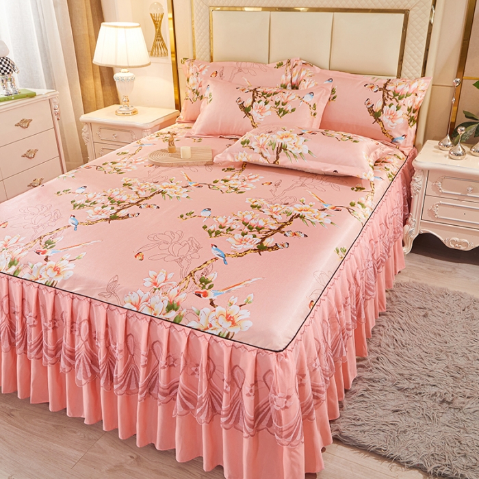 91家纺网 家纺一手货源 找家纺 艾裙海 2025新款冰丝凉席三件套系列-床裙款 春暖花开