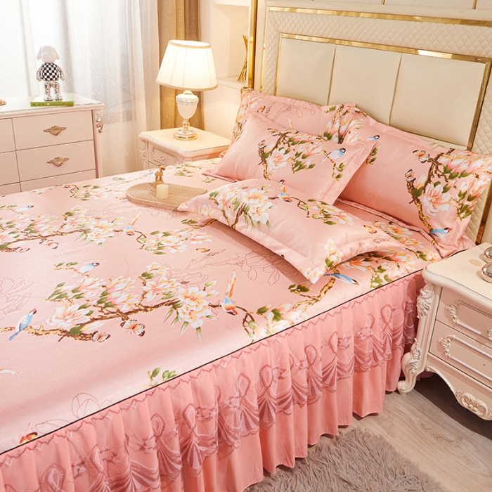 91家纺网 家纺一手货源 找家纺 艾裙海 2025新款冰丝凉席三件套系列-床裙款 春暖花开