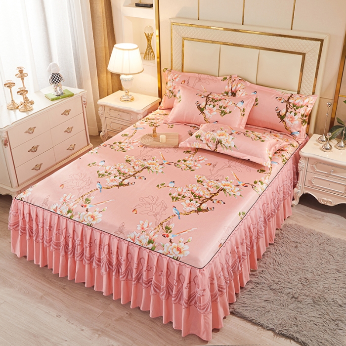 91家纺网 家纺一手货源 找家纺 艾裙海 2025新款冰丝凉席三件套系列-床裙款 春暖花开