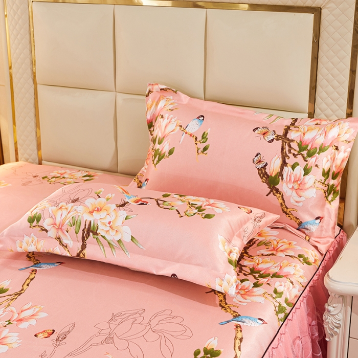 91家纺网 家纺一手货源 找家纺 艾裙海 2025新款冰丝凉席三件套系列-床裙款 春暖花开