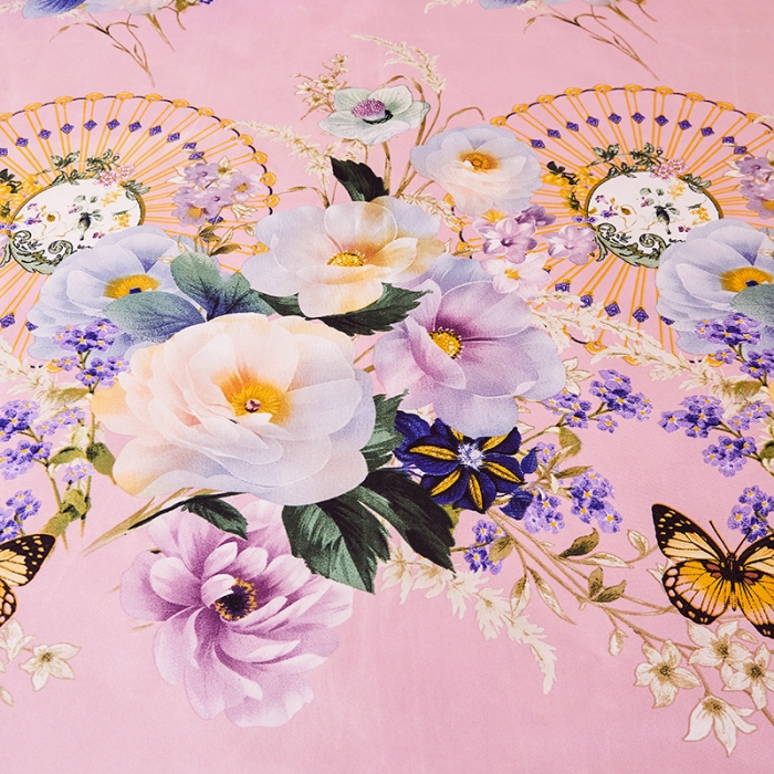 91家纺网 家纺一手货源 找家纺 艾裙海 2025新款冰丝凉席三件套系列-床裙款 春香满园-粉