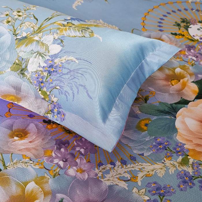 91家纺网 家纺一手货源 找家纺 艾裙海 2025新款冰丝凉席三件套系列-床裙款 春香满园--兰