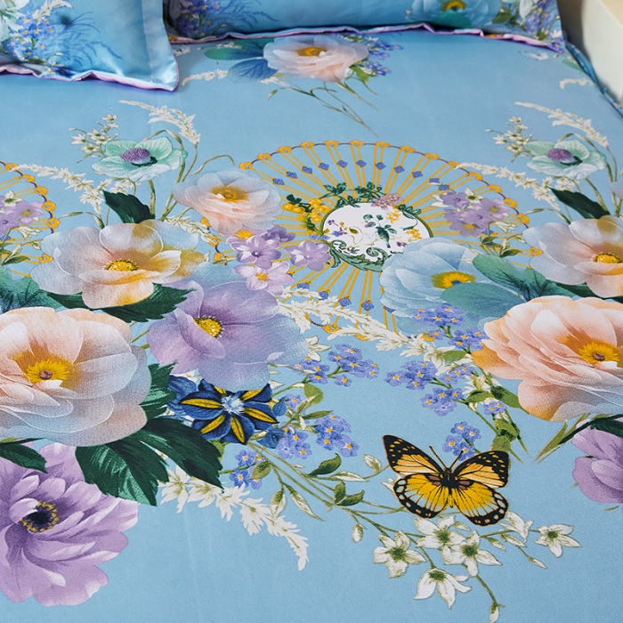 91家纺网 家纺一手货源 找家纺 艾裙海 2025新款冰丝凉席三件套系列-床裙款 春香满园--兰