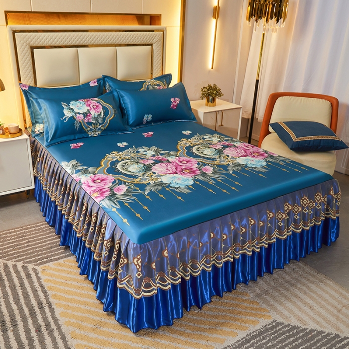 91家纺网 家纺一手货源 找家纺 艾裙海 2025新款冰丝凉席三件套系列-床裙款 富贵人生