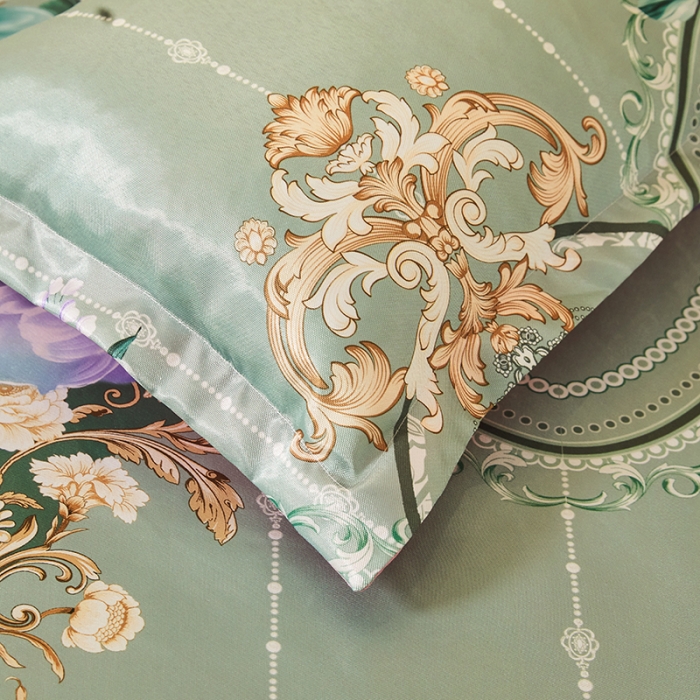 91家纺网 家纺一手货源 找家纺 艾裙海 2025新款冰丝凉席三件套系列-床裙款 花开富贵--绿
