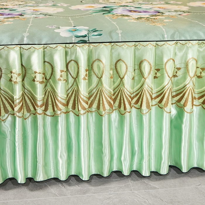 91家纺网 家纺一手货源 找家纺 艾裙海 2025新款冰丝凉席三件套系列-床裙款 花开富贵--绿