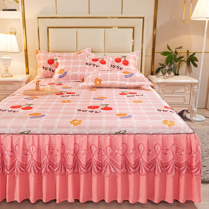 91家纺网 家纺一手货源 找家纺 艾裙海 2025新款冰丝凉席三件套系列-床裙款 樱桃