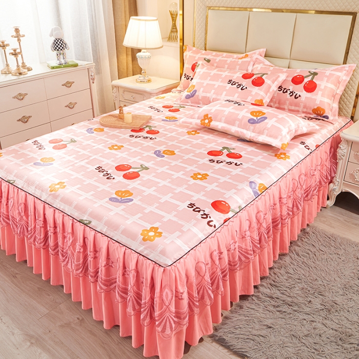 91家纺网 家纺一手货源 找家纺 艾裙海 2025新款冰丝凉席三件套系列-床裙款 樱桃