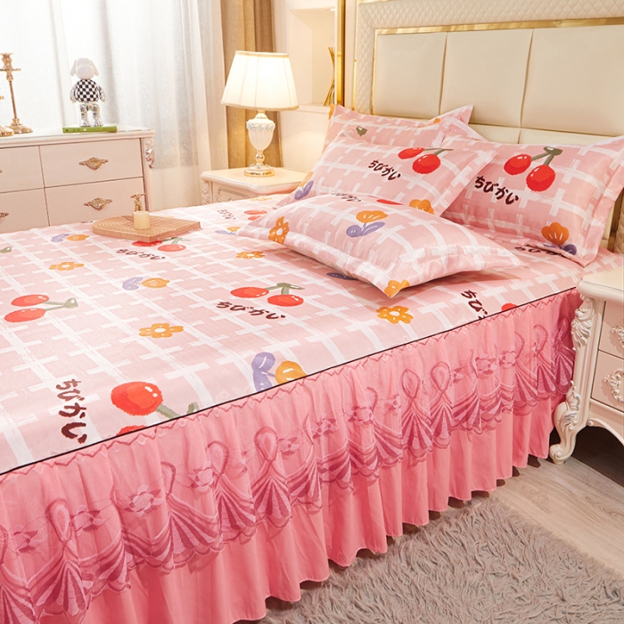 91家纺网 家纺一手货源 找家纺 艾裙海 2025新款冰丝凉席三件套系列-床裙款 樱桃