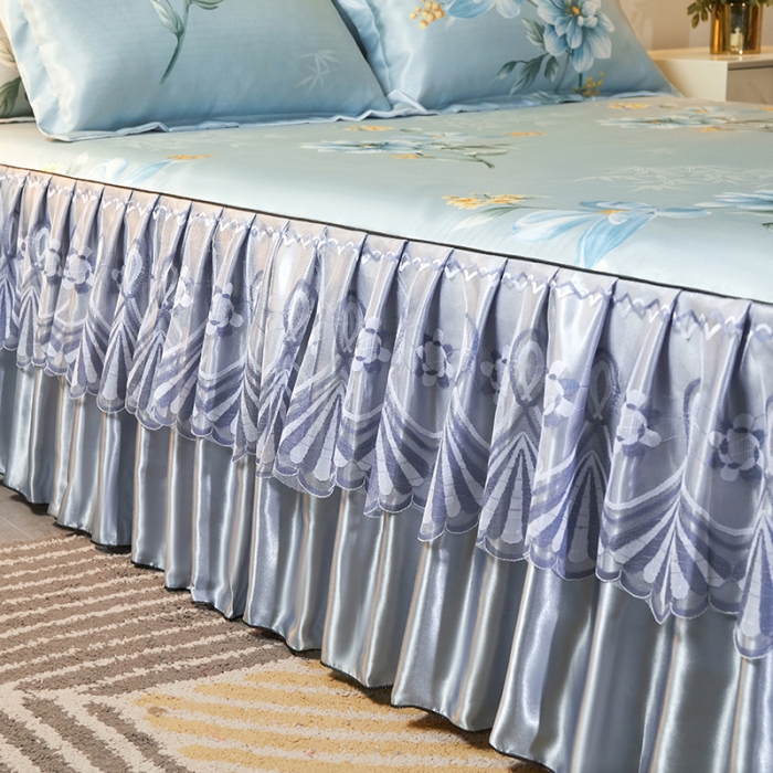 91家纺网 家纺一手货源 找家纺 艾裙海 2025新款冰丝凉席三件套系列-床裙款 雅兰花开