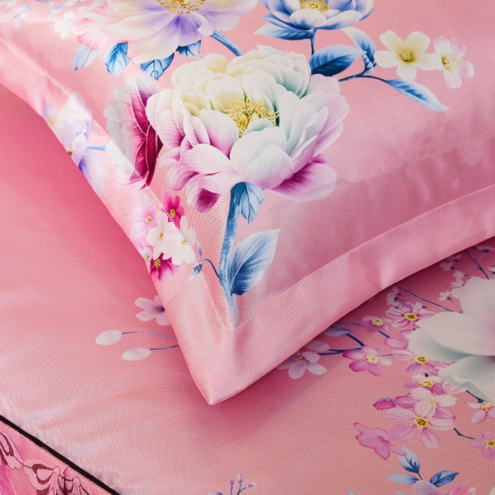 91家纺网 家纺一手货源 找家纺 艾裙海 2025新款冰丝凉席三件套系列-床裙款 幸福花语--玉色