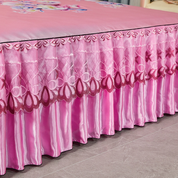 91家纺网 家纺一手货源 找家纺 艾裙海 2025新款冰丝凉席三件套系列-床裙款 幸福花语--玉色