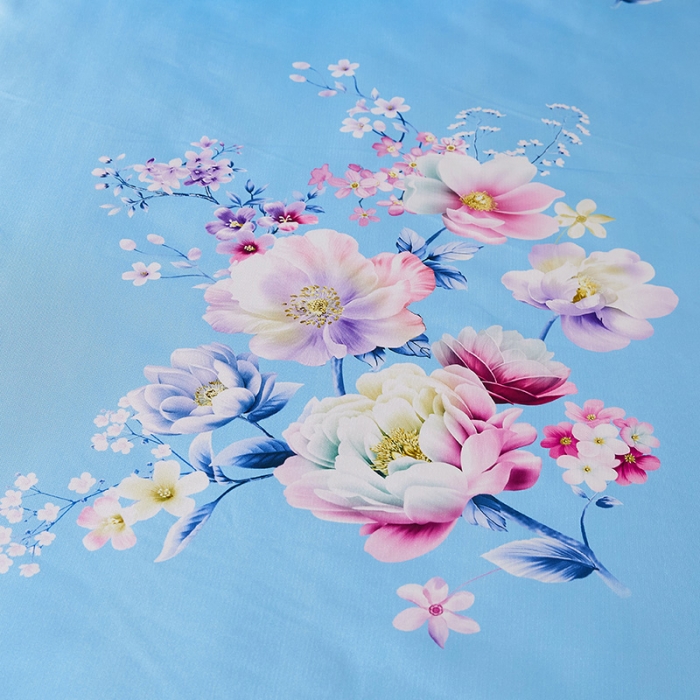 91家纺网 家纺一手货源 找家纺 艾裙海 2025新款冰丝凉席三件套系列-床裙款 幸福花语--天蓝色