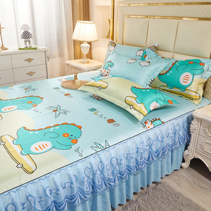 91家纺网 家纺一手货源 找家纺 艾裙海 2025新款冰丝凉席三件套系列-床裙款 小恐龙