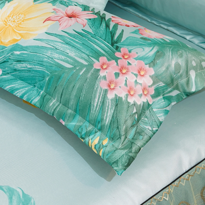 91家纺网 家纺一手货源 找家纺 艾裙海 2025新款冰丝凉席三件套系列-床裙款 夏之花语