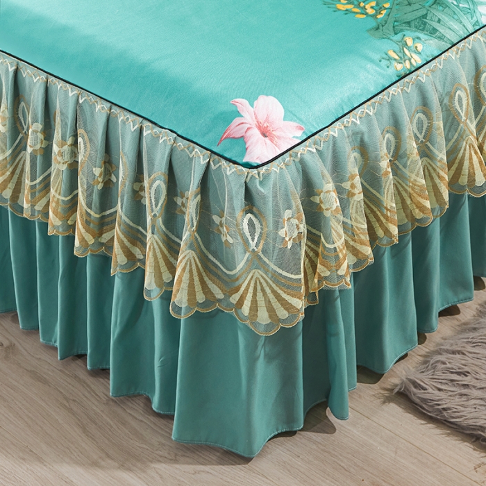 91家纺网 家纺一手货源 找家纺 艾裙海 2025新款冰丝凉席三件套系列-床裙款 夏之花语