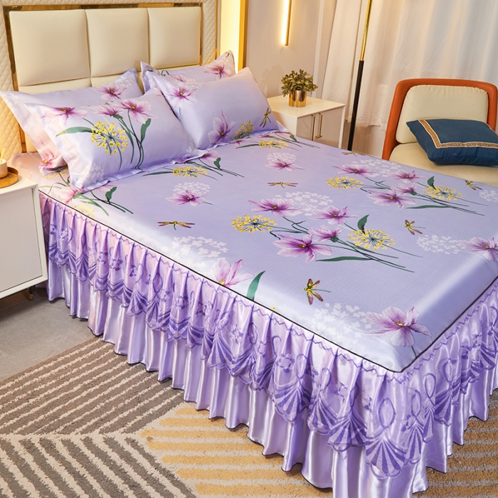 91家纺网 家纺一手货源 找家纺 艾裙海 2025新款冰丝凉席三件套系列-床裙款 琼芝玉叶