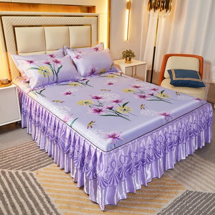 91家纺网 家纺一手货源 找家纺 艾裙海 2025新款冰丝凉席三件套系列-床裙款 琼芝玉叶