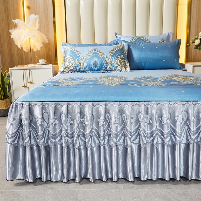 91家纺网 家纺一手货源 找家纺 艾裙海 2025新款冰丝凉席三件套系列-床裙款 欧式风情