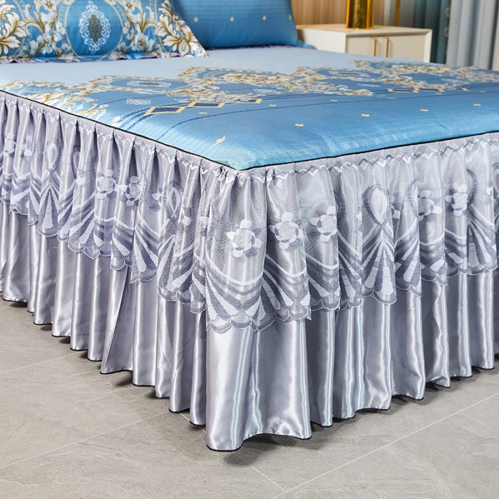 91家纺网 家纺一手货源 找家纺 艾裙海 2025新款冰丝凉席三件套系列-床裙款 欧式风情