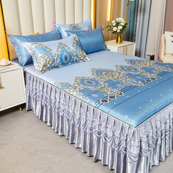 91家纺网 家纺一手货源 找家纺 艾裙海 2025新款冰丝凉席三件套系列-床裙款 欧式风情