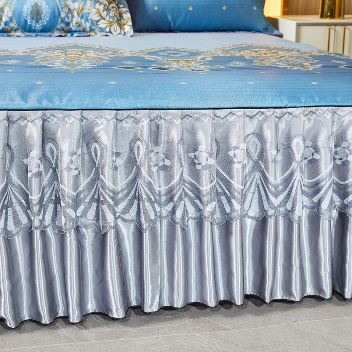 91家纺网 家纺一手货源 找家纺 艾裙海 2025新款冰丝凉席三件套系列-床裙款 欧式风情