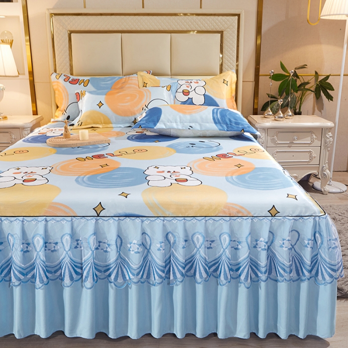 91家纺网 家纺一手货源 找家纺 艾裙海 2025新款冰丝凉席三件套系列-床裙款 萌萌熊