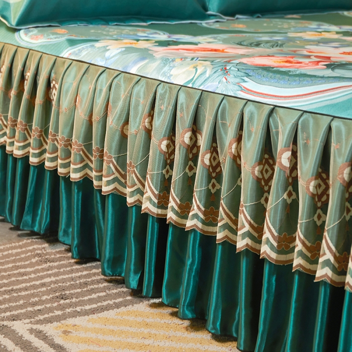 91家纺网 家纺一手货源 找家纺 艾裙海 2025新款冰丝凉席三件套系列-床裙款 落英缤纷