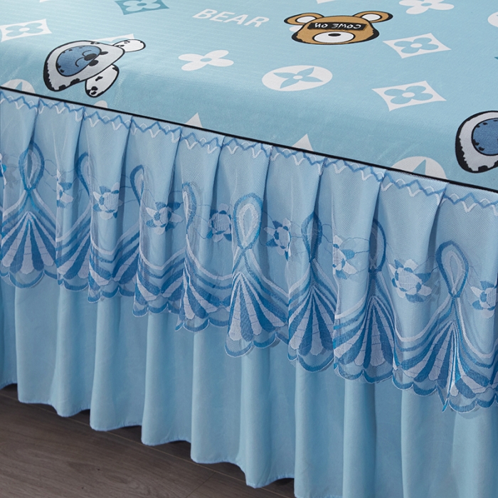 91家纺网 家纺一手货源 找家纺 艾裙海 2025新款冰丝凉席三件套系列-床裙款 蓝色精灵