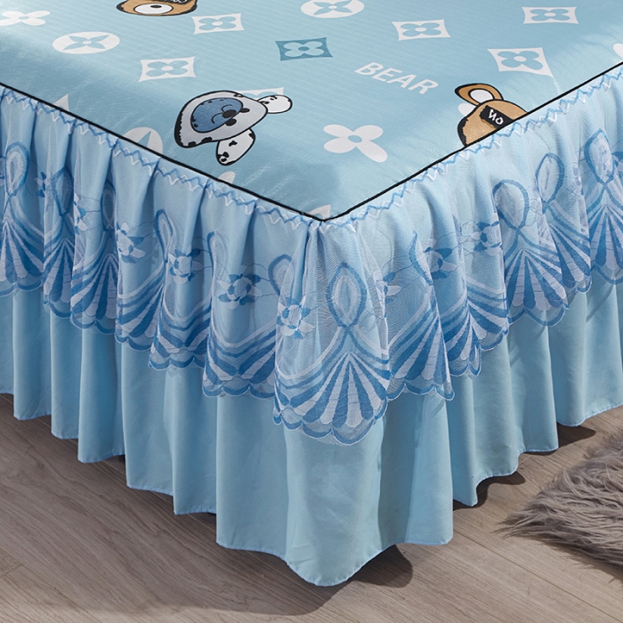 91家纺网 家纺一手货源 找家纺 艾裙海 2025新款冰丝凉席三件套系列-床裙款 蓝色精灵