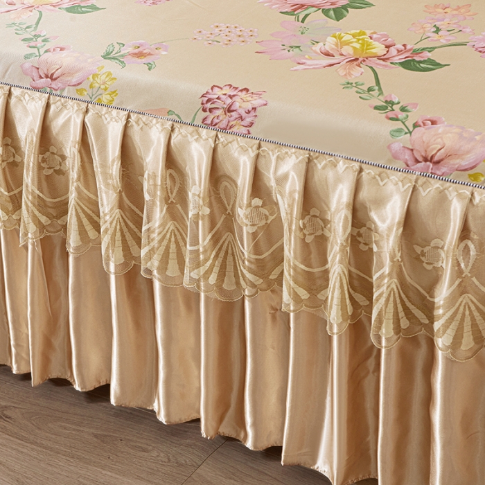 91家纺网 家纺一手货源 找家纺 艾裙海 2025新款冰丝凉席三件套系列-床裙款 金色年华