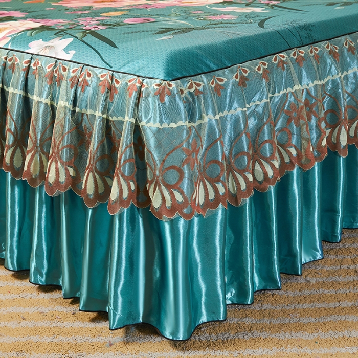 91家纺网 家纺一手货源 找家纺 艾裙海 2025新款冰丝凉席三件套系列-床裙款 花语梦乡