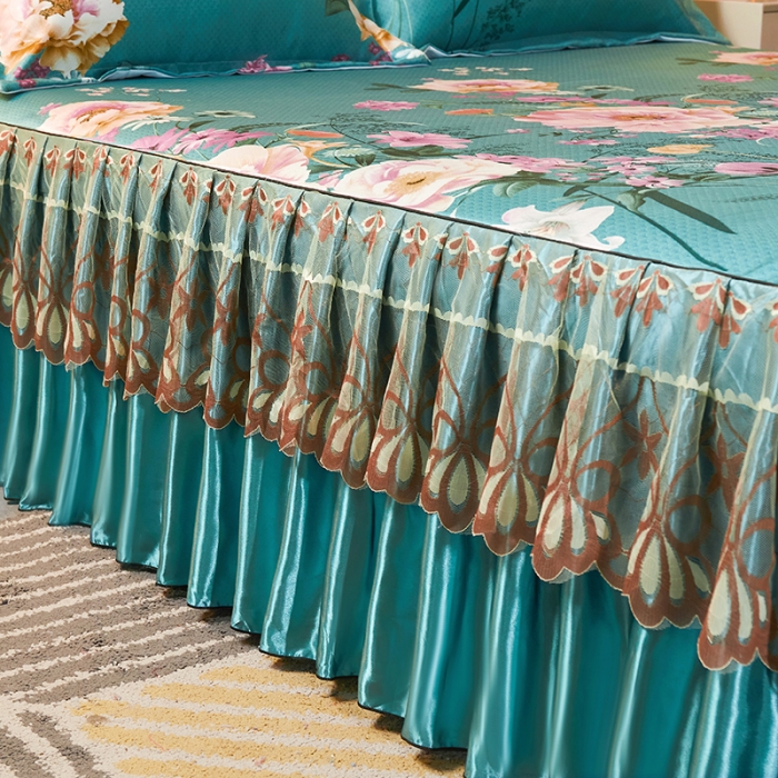 91家纺网 家纺一手货源 找家纺 艾裙海 2025新款冰丝凉席三件套系列-床裙款 花语梦乡